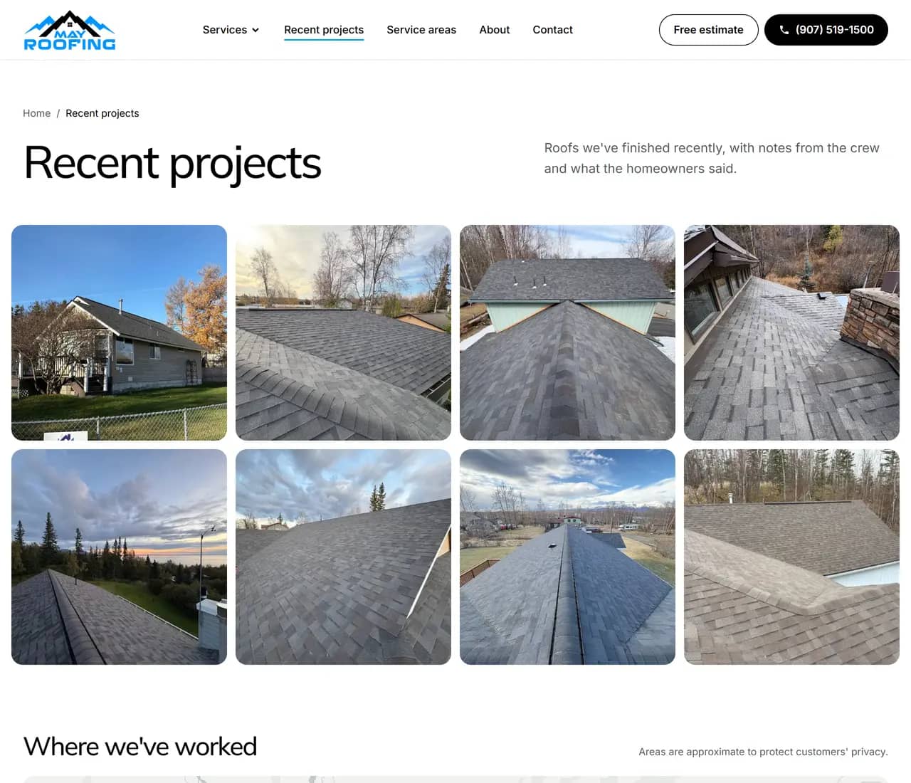 The recent projects page