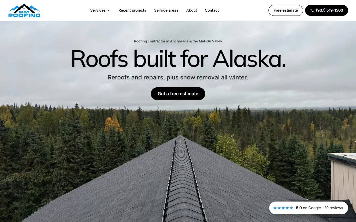 May Roofing's new home page