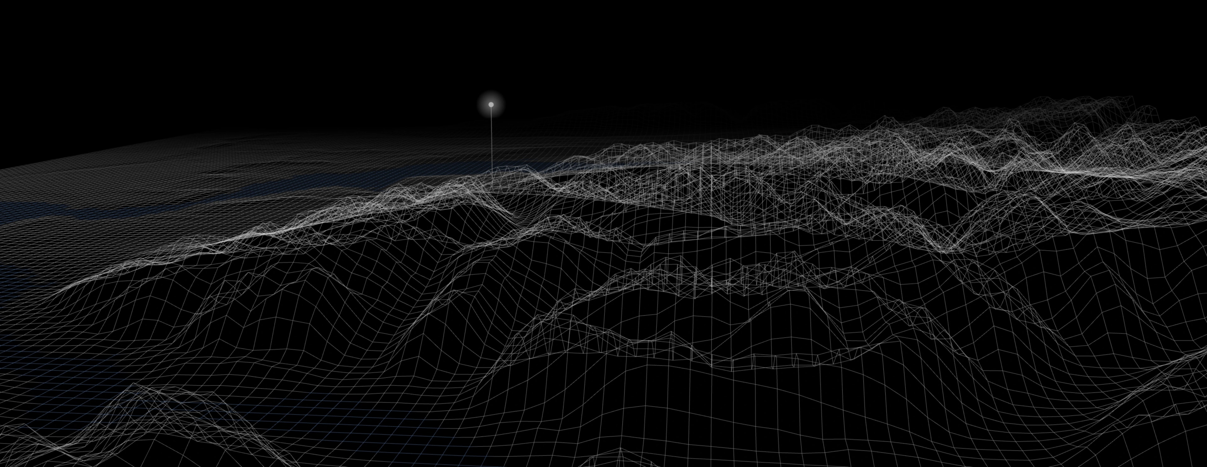 Anchorage and the Mat-Su drawn as a wireframe from real elevation data, flying between jobs pinned in Eagle River and Wasilla