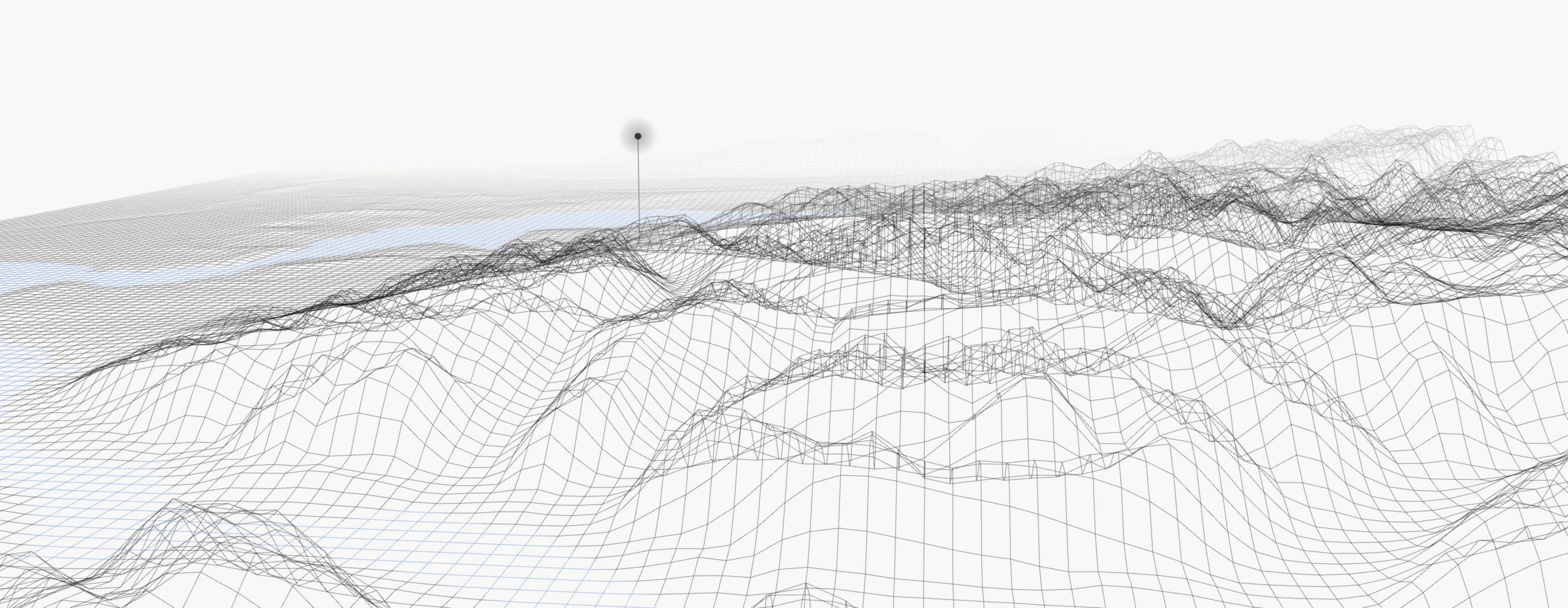 Anchorage and the Mat-Su drawn as a wireframe from real elevation data, flying between jobs pinned in Eagle River and Wasilla